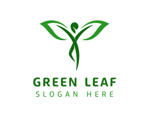 Green Yoga Human Leaf logo design