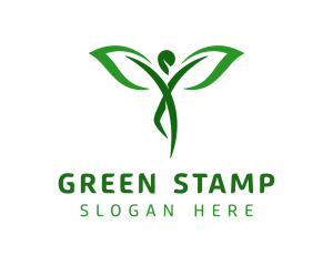 Green Yoga Human Leaf logo design