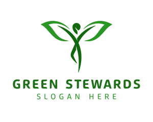 Green Yoga Human Leaf logo design