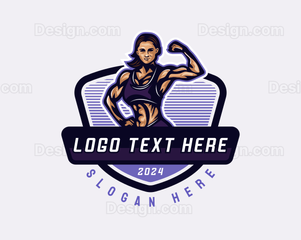 Woman Bodybuilder Muscle Coach Logo