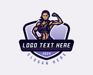 Woman Bodybuilder Muscle Coach Logo