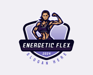 Woman Bodybuilder Muscle Coach logo design