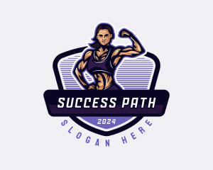 Woman Bodybuilder Muscle Coach logo design