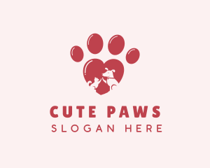 Heart Cat Dog Paw logo design