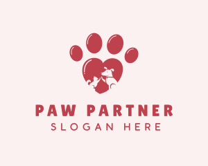 Heart Cat Dog Paw logo design