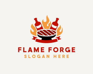 Beer Flame BBQ Grill logo design