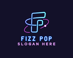 Neon Disco Orbit Letter F logo design