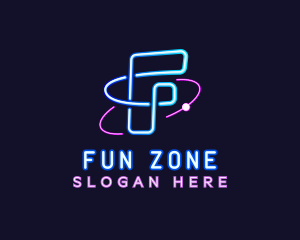 Neon Disco Orbit Letter F logo design