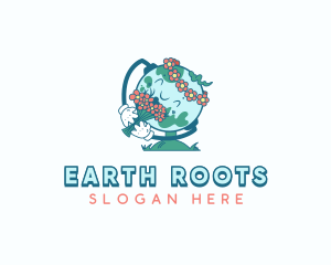 Flower Earth Globe logo design