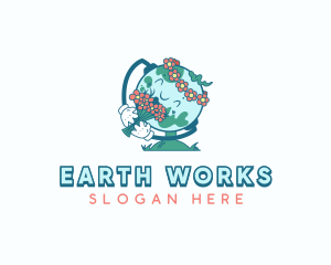 Flower Earth Globe logo design