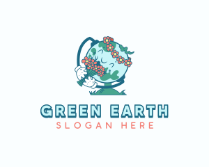 Flower Earth Globe logo design