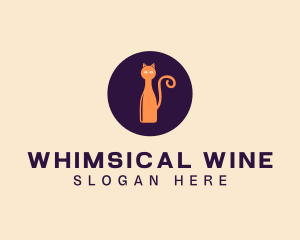 Wine Bottle Cat logo design