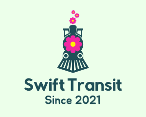 Flower Train Locomotive logo design