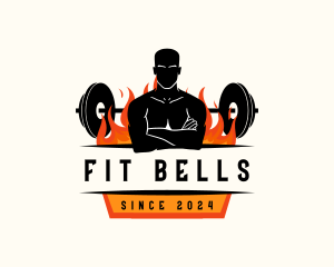 Fitness Man Barbell logo design