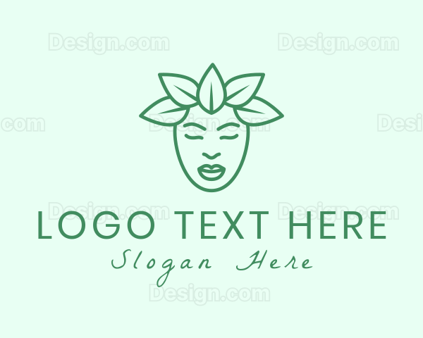 Woman Natural Face Leaves Logo