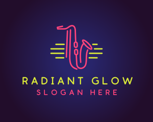 Neon Saxophone Monoline logo design