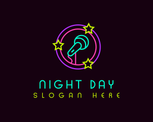 Neon Microphone Nightclub logo design