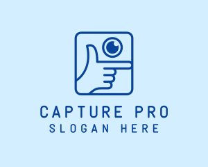 Blue Camera Hand Pose logo design