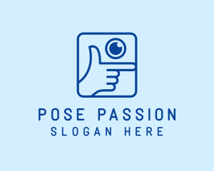 Blue Camera Hand Pose logo design