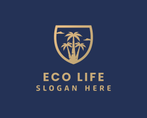 Tropical Palm Tree Shield logo design