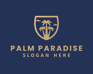 Tropical Palm Tree Shield logo design