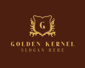 Gold Shield Wreath logo design