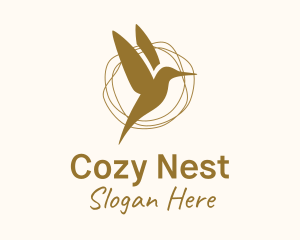 Gold Hummingbird Flying logo design