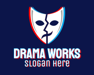 Glitchy Thespian Mask logo design