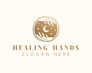 Hand Moon Mystical logo design