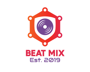 DJ Music Hexagon Disc logo design