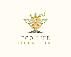 Organic Leaf Fork Plant logo design