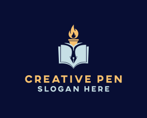 Fire Torch Book Pen logo design