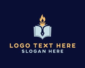 Literacy - Fire Torch Book Pen logo design