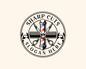 Scissors Comb Barber Pole logo design