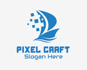 Blue Pixelated Ship logo design