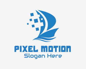 Blue Pixelated Ship logo design