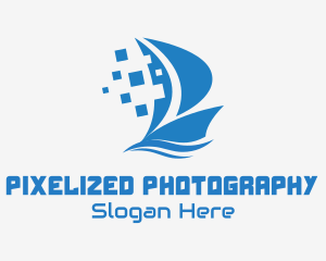 Blue Pixelated Ship logo