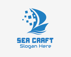 Blue Pixelated Ship logo