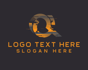 Amber Glitch Letter Q logo design