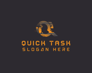 Amber Glitch Letter Q logo design