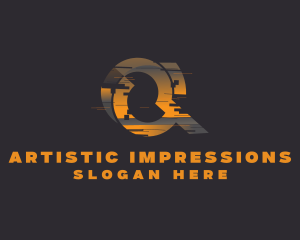 Amber Glitch Letter Q logo design