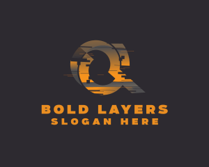 Amber Glitch Letter Q logo design