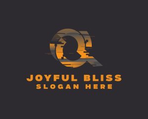 Amber Glitch Letter Q logo design