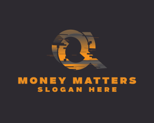 Amber Glitch Letter Q logo design