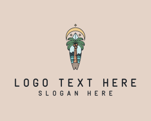 Surf Board Palm Tree logo