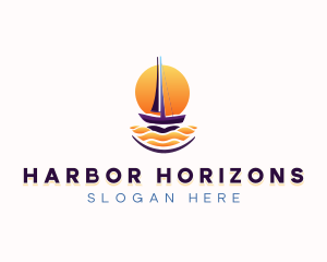 Sunset Sailing Boat logo design