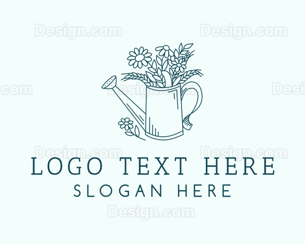 Watering Can Flowers Gardening Logo