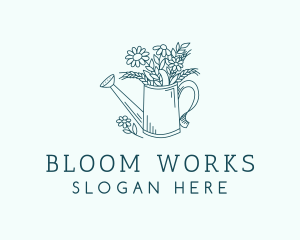 Watering Can Flowers Gardening Logo