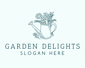 Watering Can Flowers Gardening logo design