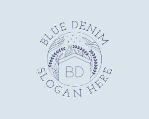 Blue Home Plant Doodle logo design